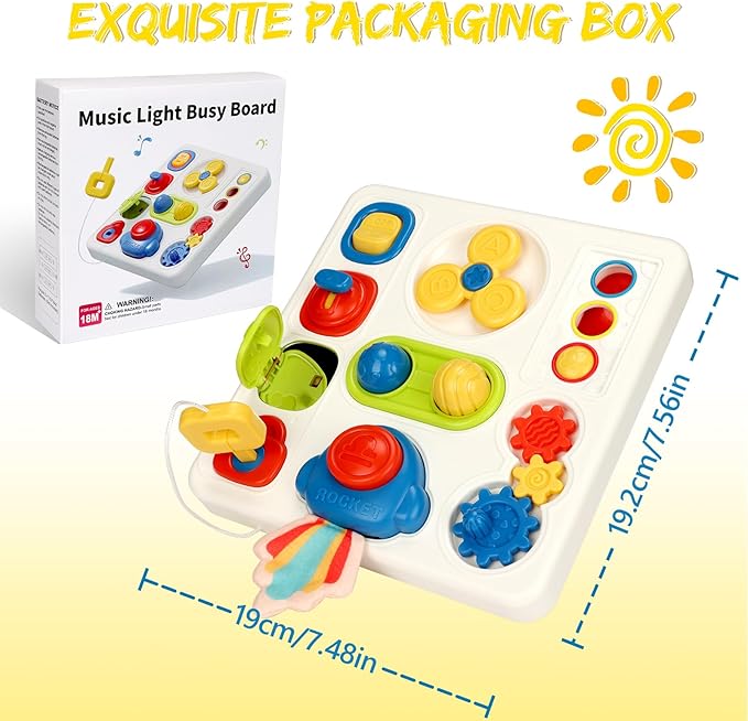 Montessori Busy Board Toy for 1-2 Year Old, Toddler Busy Toys with Music&Light, Busy Board for 1 Year Old,Toddler Educational Toys, Preschool Learning Activities Travel Toy for 1 2 3 4 Boys&Girls
