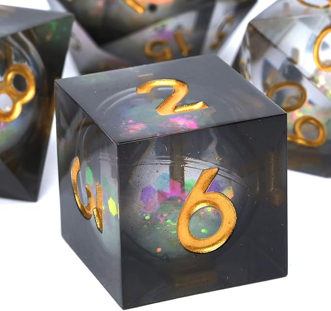 Liquid Core Quicksand Resin DND Dice, Sharp Edge Dungeons and Dragons Polyhedron Game Dice Set for Role Playing Games RPG Explorer Magic, Holiday Birthday Gifts Party Favors