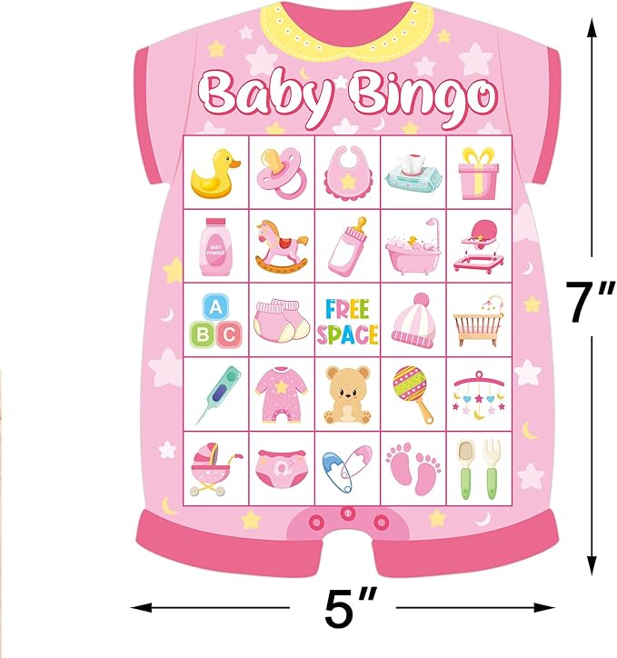 24 Player Baby Shower Bingo Cards - Pink Newborn Baby Bingo Party Activity Supplies