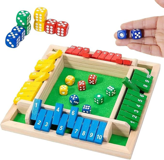 Winbar Shut The Box Dice Game, 2-4 Player Wooden Board Game with 8 dice Suitable for Gatherings classrooms Bars Math Games and Classic Tabletop Games with 8 dice