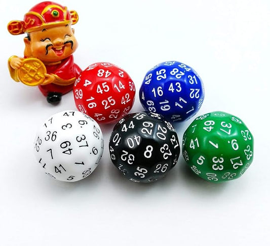 Bescon Fifty-Sided Die, 50 Sided Cube, 50 Sides Dice, 50-Sided D50 30mm Large Gaming Dice - 5 Assorted Opaque Color with Numbers