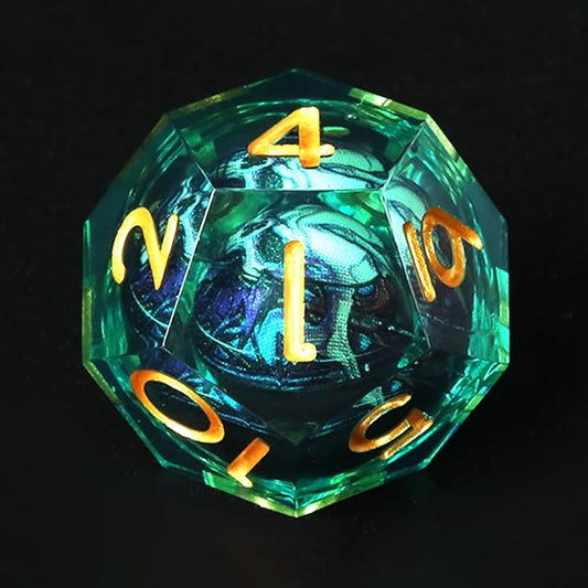 Handmade Skull Resin DND Dice Set 7-Piece Sharp Edge Polyhedral Dice for RPG & Dungeons and Dragons (Green Gold)