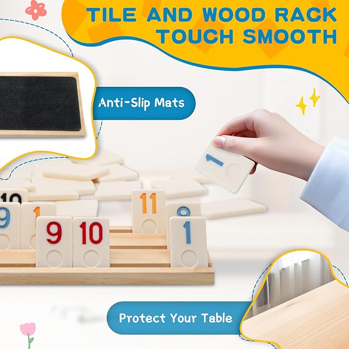 JEVERGN Rummy Cube Game 6 Player Edition, 160 Tiles Rummy Game with 6 Wooden Racks, Travel Rummy Game Set with Portable Case, Fit for Family Classic Board Games