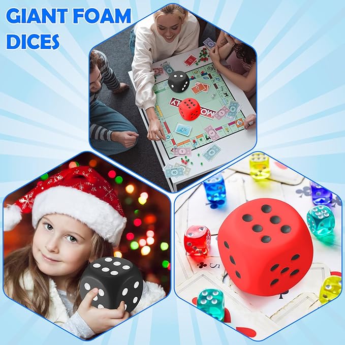 Zomiboo 2 Pcs Large Foam Dice Stress Balls Soft Jumbo 6 Sided Giant Dice Educational Learning Squeeze Anxiety Relieve Toy Gifts for Adults Kids Board Game Classroom(Red, Black,3.93 Inch)