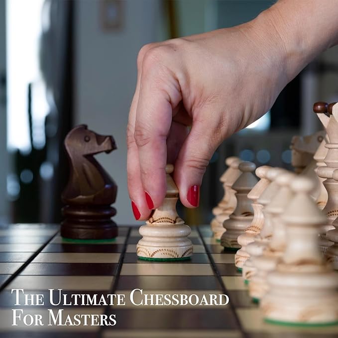 Wegiel Imperator 21-Inch Luxury Wooden Chess Set for Adults and Kids - Handcrafted from Premium Beech and Birch Wood - Unique Folding Design with Chess Piece Storage, Brown