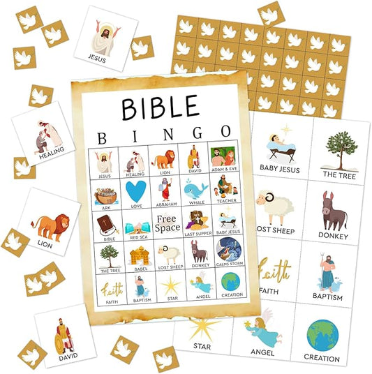 Bible Bingo Game, 24 Players Christian Sunday Church Bingo Cards for Women Men Party Favors for Family Open Day Holiday Party Activities Supplies Party Decoration Bingo Game- JK0103