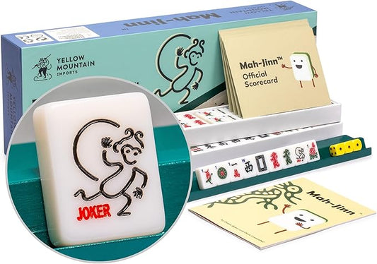 Yellow Mountain Imports "Mah-Jinn, a New Kind of Mahjong for Young Players - Complete Set with 152 Melamine Tiles, 4 Wooden Racks, and Dice