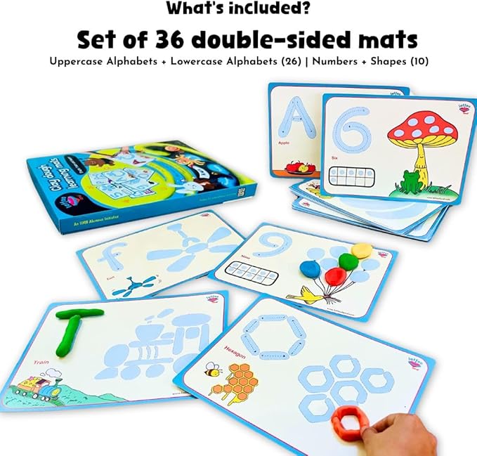 Alphabet & Number Playdough Mat for Letter Tracing | 36 Activity Card for Clay, Playdoh, Marker | Learn ABCs, Number & Shape | Educational Montessori Flashcard for Preschool Kid | 2, 3, 4, 5 Year Old