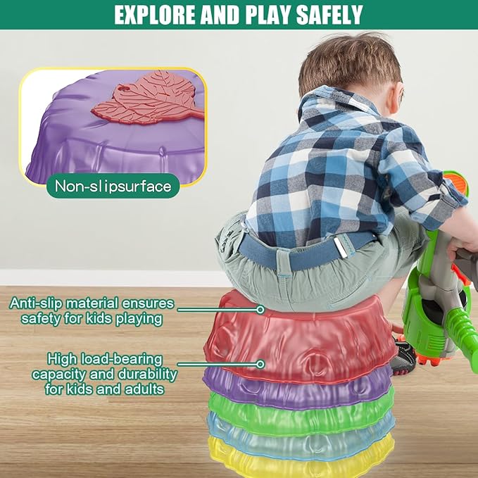 Light Up Stepping Stones for Kids Toddler - 8PCS Non-Slip Stackable Plastic Sensory Stepping Stones, Preschool Obstacle Course Balance Board Game, Gross Motor Energy Toys for Indoor Outdoor