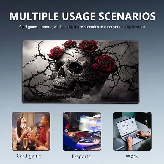 MTG Playmat Size 23.6x13.8in with Storage Bags Portable Playmat TCG and Board Game Mat for Cards Rubber Base Slip-Resistant Mousepad Desk Mat (Skull and Flower,No with Zone)