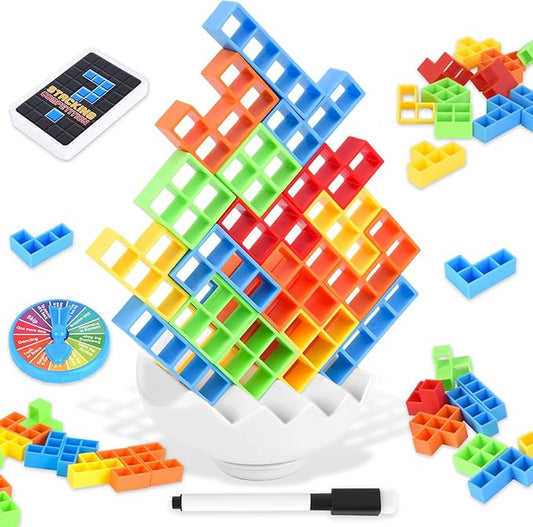 70 Pcs Tetra Tower Stack Game, Tetra Balance Tower Game for 2 Players+, Building Blocks Stacking Balance Games Toys for Kids, Adults, Friends, Classroom, Family and Travel Party