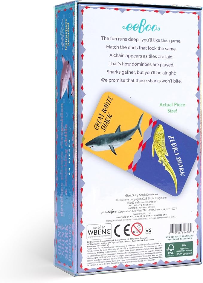 eeBoo Shiny Giant Shark Dominoes, 1 EA