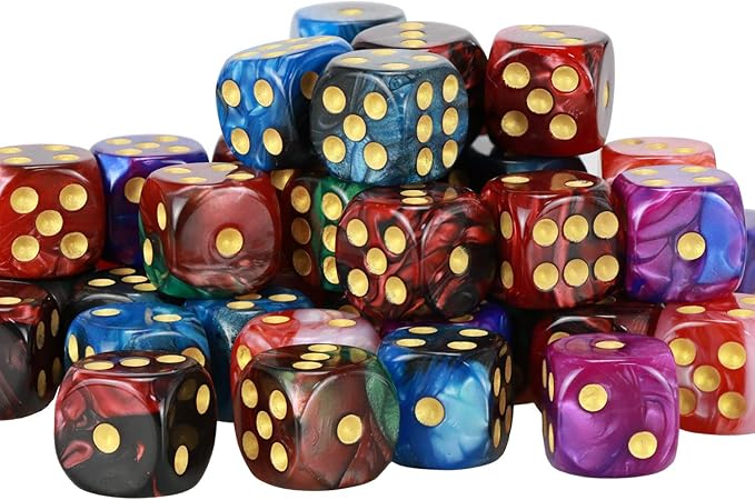 YOUSHARES 50 Pack D6 Game Dice Set with Pouch - 16mm Two Color 6 Sided Dice, Perfect Table Games Dice for Tenzi, Yahtzee, DND MTG RPG War Games