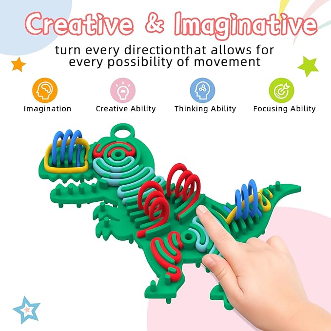 Silicone Sensory Activity Board,Double-Sided Busy Board for Fine Motor Skill,Fidget Toy for Calming, Stress, Anxiety, ADHD , Autism , Silent, No Mess , Kids 3+ & Adults(Dinosaur,Green)