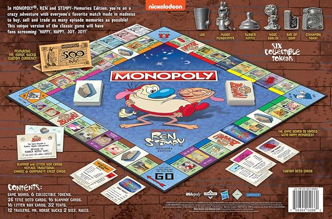 Monopoly Ren & Stimpy Board Game | Based on The Nickelodeon Series Ren & Stimpy | Officially Licensed Ren & Stimpy Merchandise | Themed Classic Monopoly Game