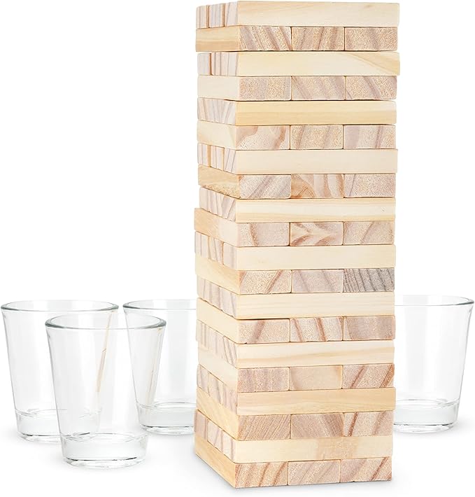 True Stack Blocks Game - Indoor or Outdoor Games for Adults - Adult Drinking Games - Stacking Game with Shot Glasses - Set of 1