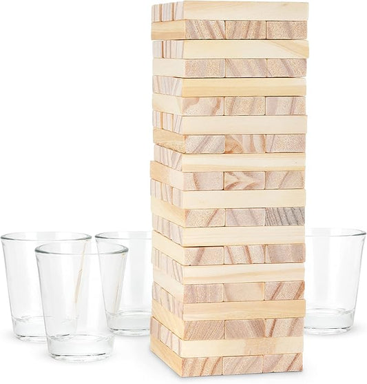 True Stack Blocks Game - Indoor or Outdoor Games for Adults - Adult Drinking Games - Stacking Game with Shot Glasses - Set of 1