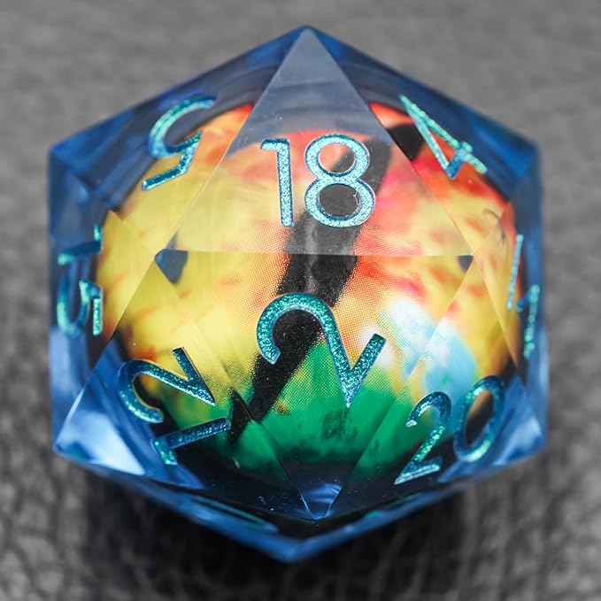 Dungeons and Dragons DND Dice D20, Moving Eyeball Liquid Core Dice Set D&D 33MM Oversized D20 Single Sharp Edge Resin dice with Gift Case, Polyhedral Dice for Role Playing Game