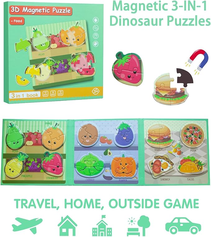 Magnetic Puzzles for Toddlers 2-4, Travel Puzzles Games for Kids Ages 1-3, Activities Toy Jigsaw Puzzles Book for Boys & Girls 1 2 3 4 5, Learning Magnet Present for Road Trip
