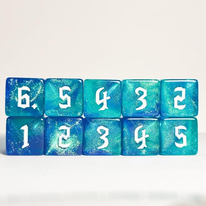 10 PC D6 dice 16mm Acrylic Dice Set for RPG MTG DND Dice Table Games and Board Games (Cyan+Blue)