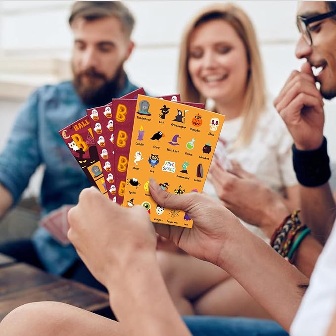 KIMOBER Halloween Bingo Game Cards,32 Players Halloween Party Games for School Classroom Family Activities