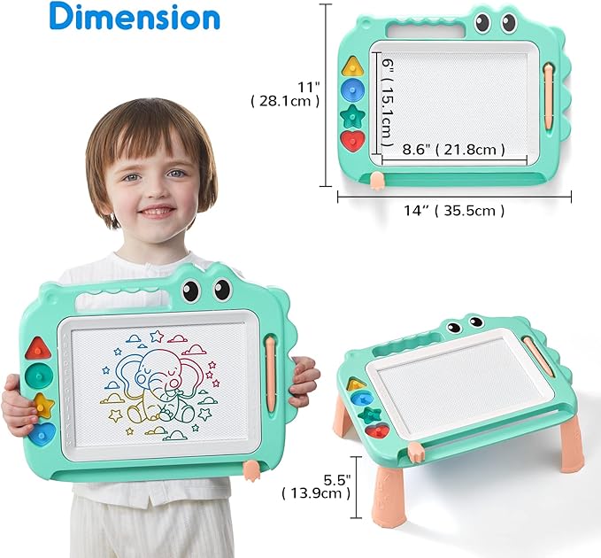 SGILE Toys for Kids, Magnetic Drawing Board for Early Learning, Color Erasable Doodle Writing Pad Gift for Baby Girls Boys, Painting Sketch Pad with Four Stamps for 3 4 5 Year Old Toddlers, Green