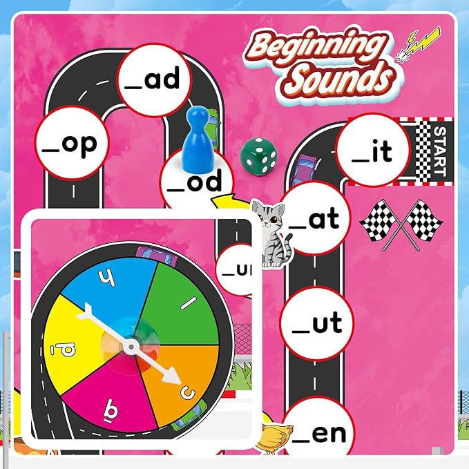 Phonics Board Games for Kids,Educational Learning CVC and CVCC Board Games for Boys and Girls,Reading and Spelling Word Games Ages 4 5 6,Classroom Travel Indoor Outdoor Family Games