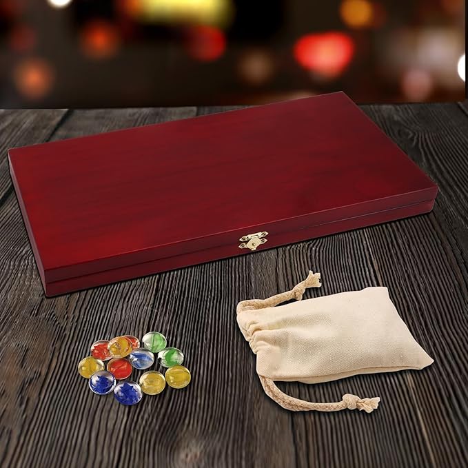 GSE Games & Sports Expert 4-Player Mancala Board Game with Multi-Color Glass Stones, Folding Wooden 4-Way Mancala Family Travel Strategy Games Set for Kids & Adults (Mahogany)