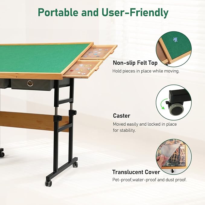 ALL4JIG 1500 Piece Adjustable Jigsaw Puzzle board for Adults, 35.4"x26.4" Multi-Functional Puzzle Board with 4+2 Drawers & Protective Cover, 45-Degree Any-Angle Tilt for Work, Exercise & Leisure