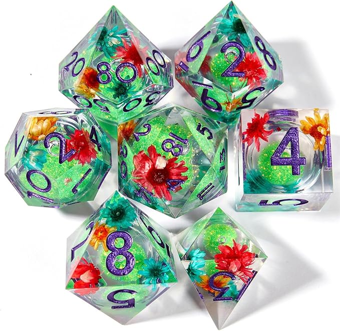 Resin Dice Set Luminous Sand,Dragon and Dungeon Polyhedral Dice, Punk Style Role-Play RPG Explorer MTG Pioneer Game DND Dice Set