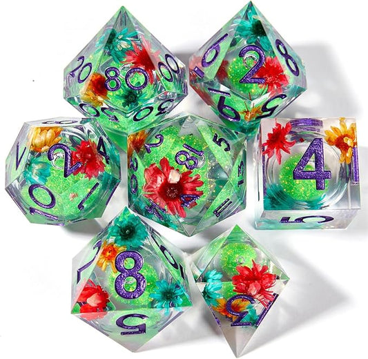 Resin Dice Set Luminous Sand,Dragon and Dungeon Polyhedral Dice, Punk Style Role-Play RPG Explorer MTG Pioneer Game DND Dice Set