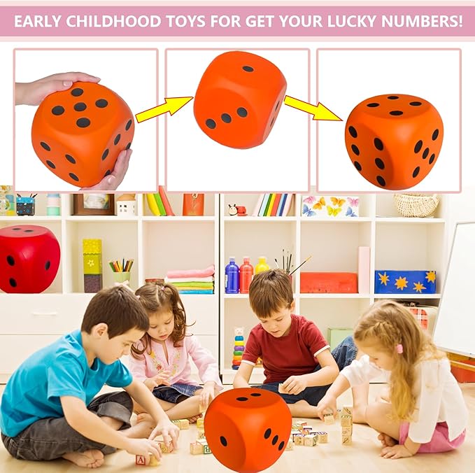 Giant 5.9 Inches Kawaii Foam Dice: A Fun-Filled, Educational Toy for Game Nights and Learning Sessions (Lucky Orange)