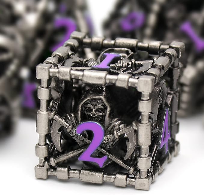 DND Dice for Dungeons and Dragons Polyhedral Dice Set Metal Role Playing D&D Dice HNCCESG Hollow Grim Reaper Dice Gaming D and D Dice for Table Game RPG Pathfinder Warhammer Shadowrun (Purple Number)