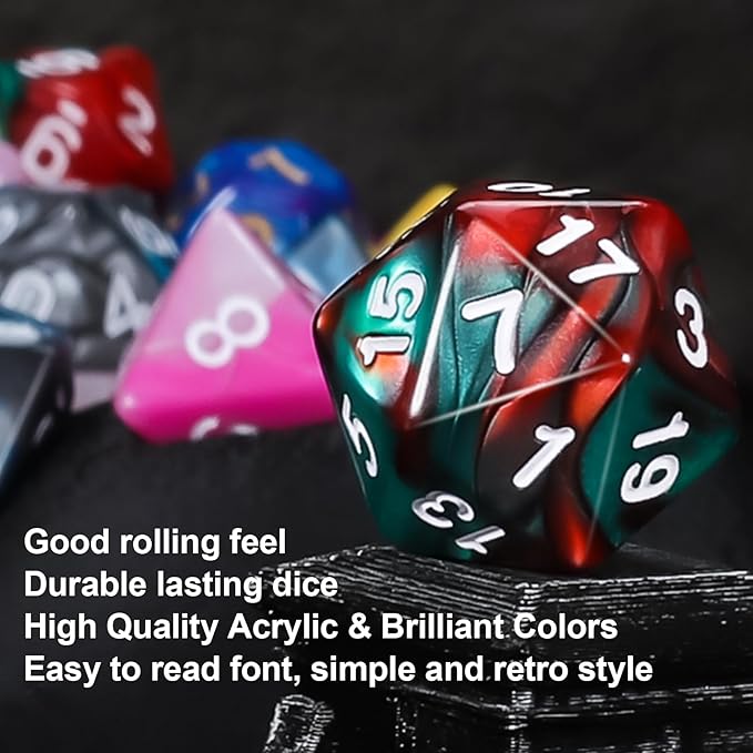 QMay DND Dice Sets - 6 X 7 Polyhedral Dice (42pcs) with 6 Drawstring Bags for Dungeons and Dragons, RPG, MTG,Role Playing Table Game