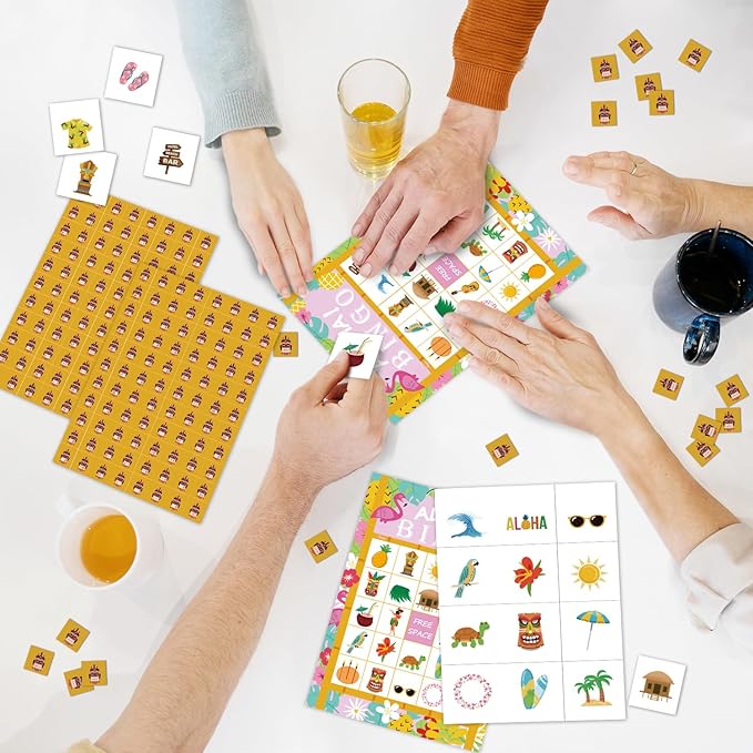 Ziyouza Hawaiian Luau Aloha Bingo Game Cards, 24 Players Bingo Games for Tropical Summer Theme Birthday Party Family Party Outdoor Activity -11