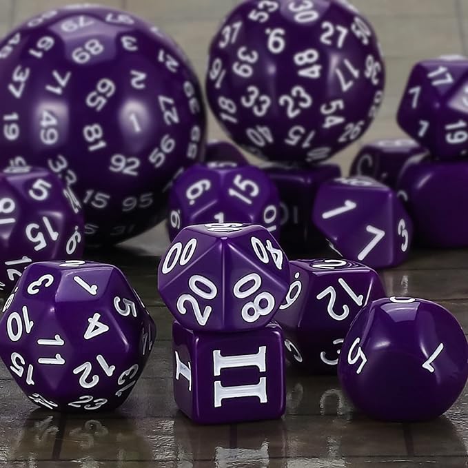 CiaraQ DND Polyhedral Dice Set (15pcs) D4-D100 Game Dice with Dice Bag for Dungeons and Dragons Role Playing Table Games (Purple & White)