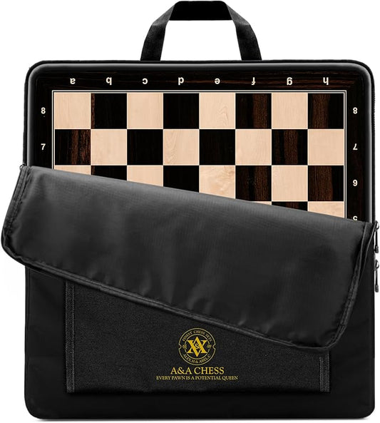 A&A 17.25" Professional Wooden Chess Board with Storage Bag/African Palisander & Maple Inlaid / 1.75" Squares w/Notation