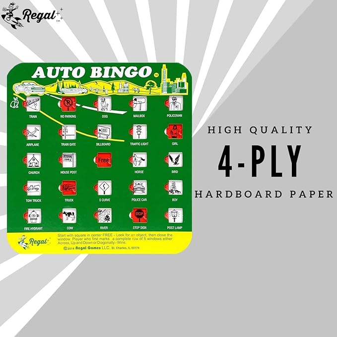 Auto Backseat Bingo Pack of 4 Bingo Cards Great For Family Vactions Car Rides and Road Trips