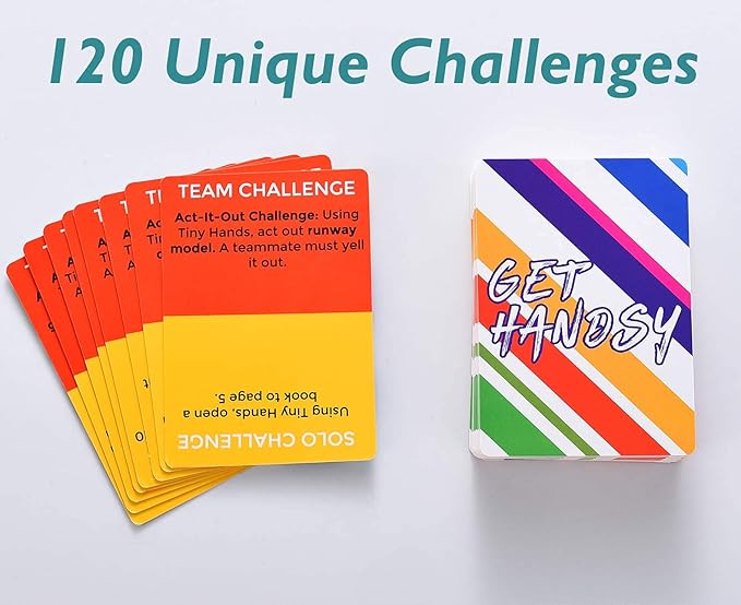 Get Handsy Challenge Game - 120 Hilarous Tiny Hand Challenges - Small Little Hand Puppet Family Fun Competitive Action Game - Be The First to Complete