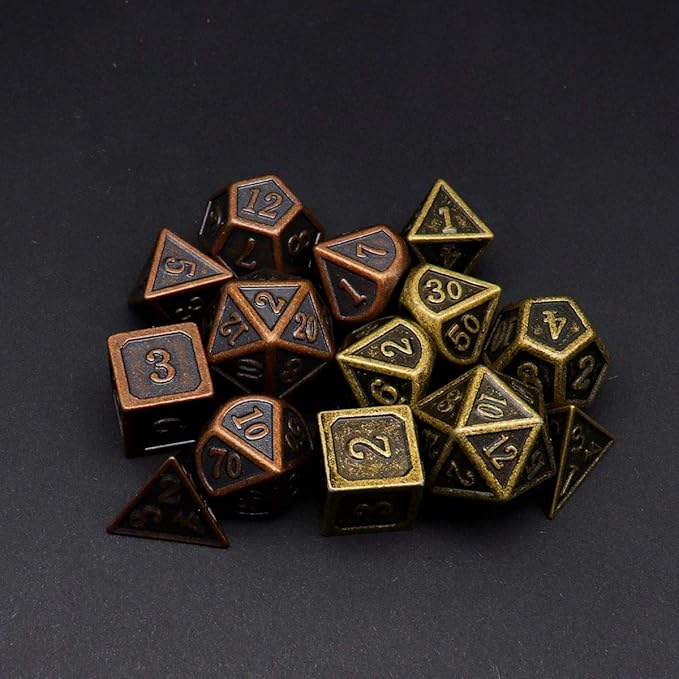 Haxtec Ancient Copper Metal DND Dice Set D&D Dungeons and Dragons Gifts TTRPG Games (2 Pack-Antique Copper+Antique Bronze)