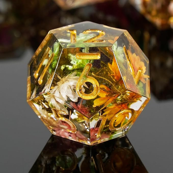 DND Dice Set Dungeons and Dragons Dice Sharp Edged Dice Set of 7 DND Faceted Dice Golden Numbers and Beautiful Iron Box Perfect for Dungeons & Dragons RPG and Board Game(Flowers Moss)