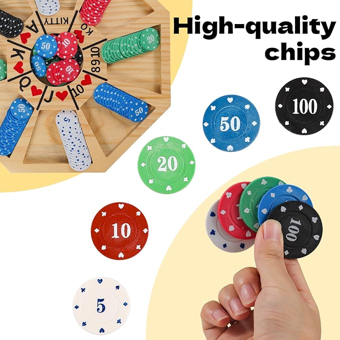 Michigan Rummy Board Game Deluxe Se tPerfect Blend of A Royal Game of Hearts Rummy Poker Wooden Tripoley Board Game Betting Bluffing Game Classical Family Card Game for 100 Chips (Log -Medium)