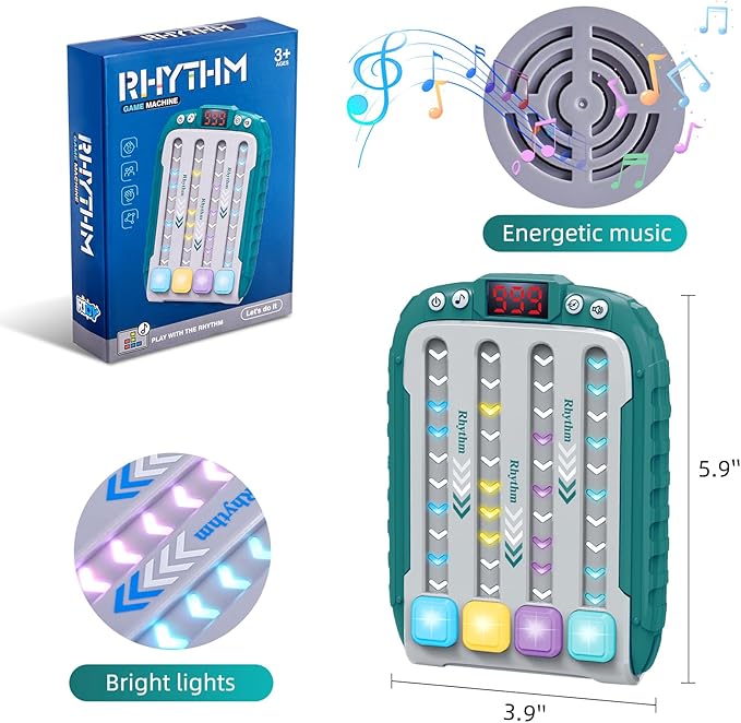 Electronic Music Rhythm Game Machine, Handheld Game for Kids, Travel Game Fast Press Push Game Fidget Toy, Autism Toy Puzzle Game with Music & Light, Toys Gifts for Boys Girls Ages 3-12 (Green)