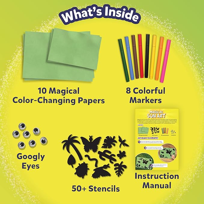 Skillmatics Sun Paper Art Kit - Mess-Free DIY STEM Craft Kit for Kids, Design with Stencils, Create with Sunlight, Color with Markers, Indoor, Outdoor Play, Gifts for Ages 4, 5, 6, 7, 8, 9, 10, 11, 12