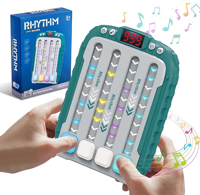 Electronic Music Rhythm Game Machine, Handheld Game for Kids, Travel Game Fast Press Push Game Fidget Toy, Autism Toy Puzzle Game with Music & Light, Toys Gifts for Boys Girls Ages 3-12 (Green)