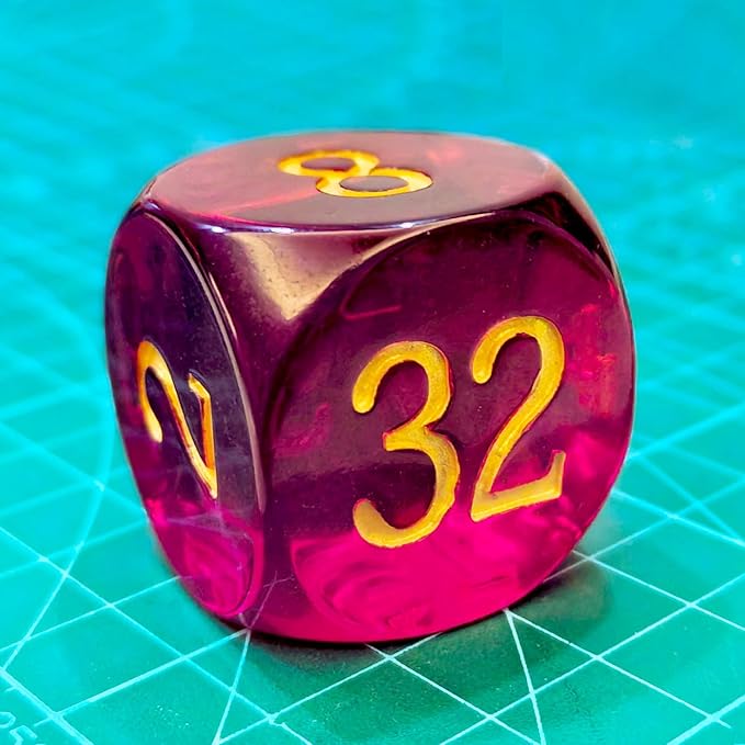 Big Translucent Backgammon Doubling Cube Dice 30MM, Large Backgammon Doubling Number Dice 1 3/16", Translucent Red