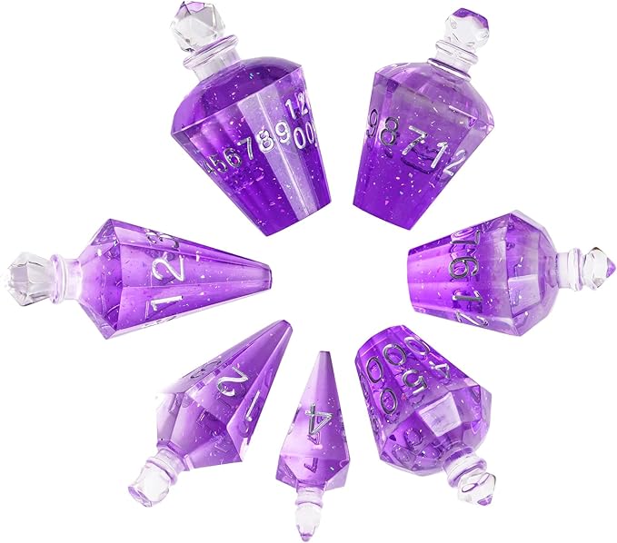 7PCS Potion DND Dice Set,Transparent Sharp Edge Die Set D&D RPG Polyhedral Die,for Dungeons & Dragons, Pathfinder, and TTRPG Roleplaying Games.(Purple)