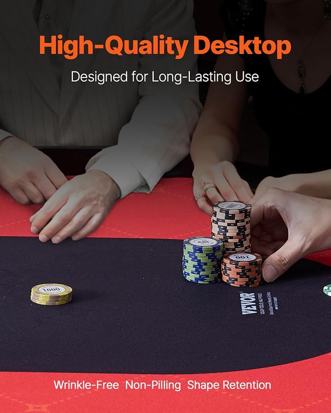 VEVOR 10 Player Poker Table Foldable, Portable Folding Card Board Game Table, Casino Leisure Table, Blackjack Texas Holdem Table with Padded Rails and Stainless Steel Cup Holders,Blue (90 in)