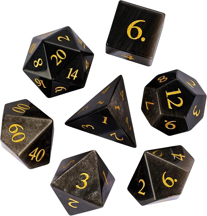 UDIXI Gemstone Dice Set D&D RPG Silver Sheen Obsidian Dice with Gift Case for Dungeons and Dragons Role Palying Games and Tabletop Game