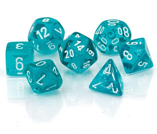 Chessex Polyhedral 7-Die Translucent Dice Set - Teal (d4, d6, d8, d10, d12, d20 & d00)
